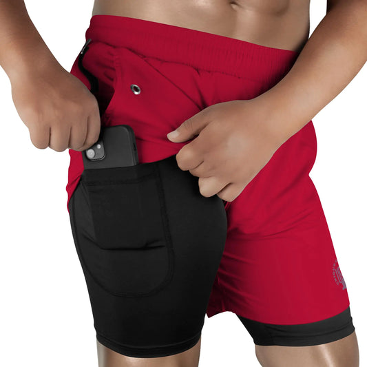 UGW Mens 2-in-1 Gym Shorts with Pockets - Red