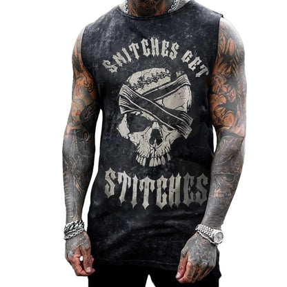 DRUGS ARE BAD Mens Skull 3D Graphic Print Shirts Tank Tops Gym Workout Crew Neck Sleeveless Casual Shirts Tops Medium