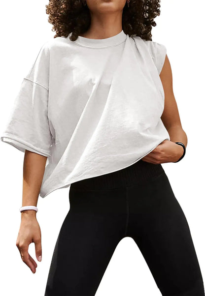 UEU Women's Comfort Fit Gym Crop Tops Short Sleeve Loose T-Shirts