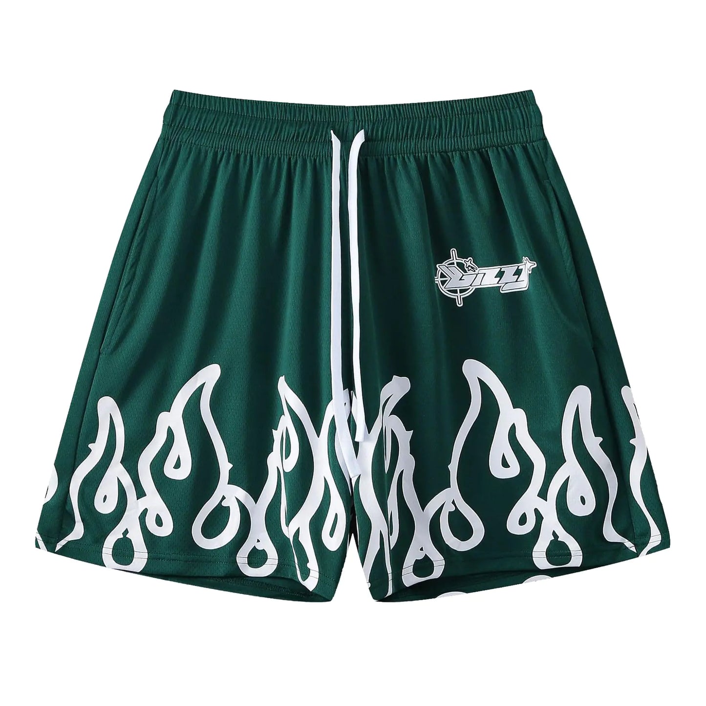 DIOTSR Mens Flame Graphic Basketball Shorts Drawstring Running Workout Shorts Summer Cool Casual Shorts (05 Green & WhiteX-Small)