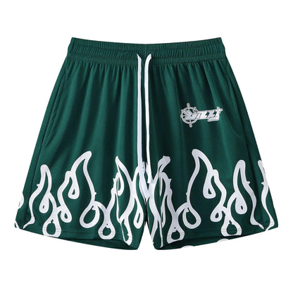 DIOTSR Mens Flame Graphic Basketball Shorts Drawstring Running Workout Shorts Summer Cool Casual Shorts (05 Green & WhiteX-Small)