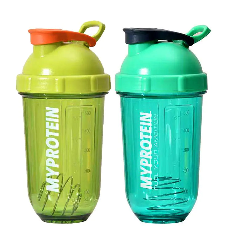 SERENITA 2 Pack Clear Water Bottles Protein Shaker 18oz for School Gym Sports