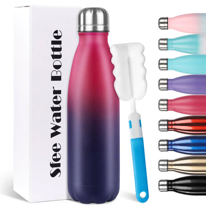 Sfee Insulated Water Bottle 17oz Stainless Steel Water Bottles Double Wall Vacuum Reusable Water Bottles Leak Proof BPA-FREE Sports Bottle Cup Keep Hot&Cold for Running Gym Cycling Kids(DRed)