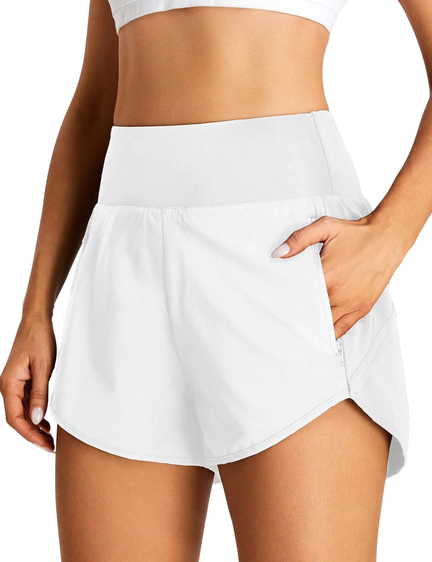BMJL Womens Athletic Shorts High Waisted Running Shorts Lightweight Dolphin Shorts Gym Workout Shorts with Liner(MWhite)