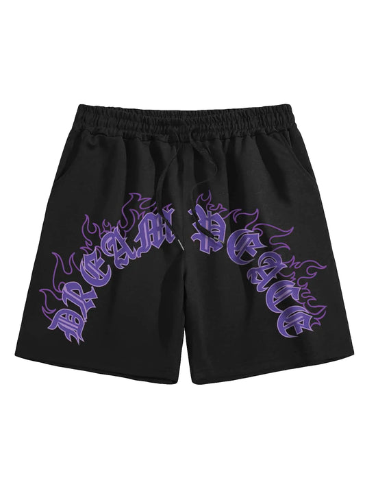 OYOANGLE Men's Elastic Graphic Gym Shorts - Purple/Black XL