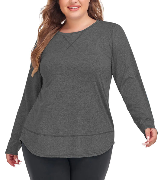 COOTRY Plus Size Breathable Long Sleeve Gym Tops for Women in Gray 5XL