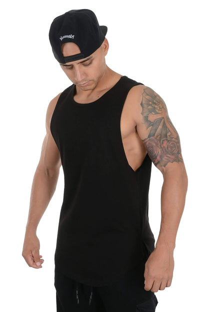 YoungLA Men's Sleek Tank Tops | Muscle Fit Gym Wear | 308 Black Medium