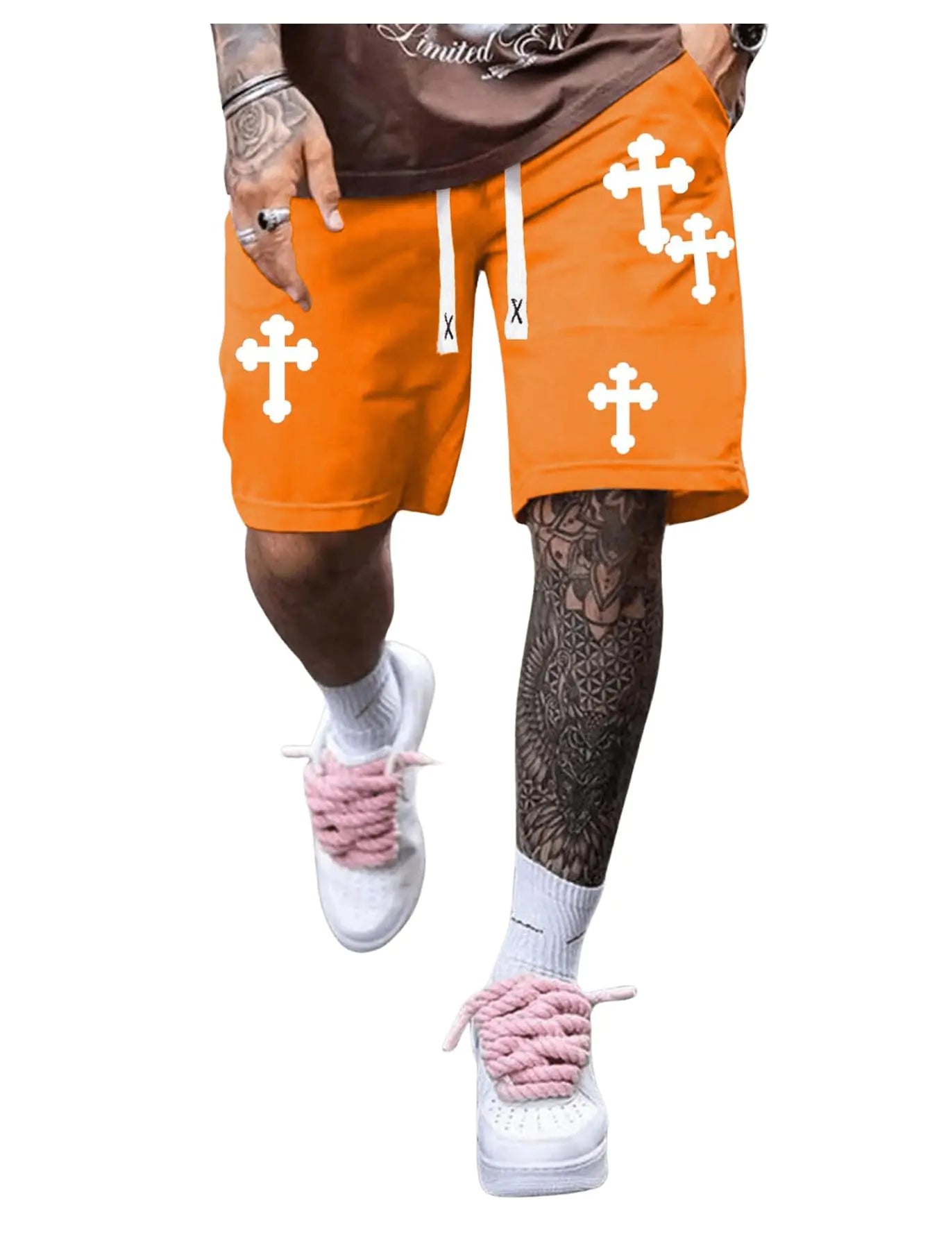 Floerns Men's Cross Pattern Loose Track Shorts