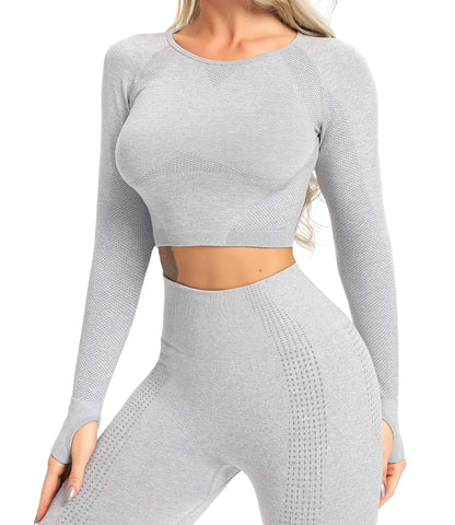 KIWI RATA Women's Seamless Yoga Crop Top with Thumb Holes