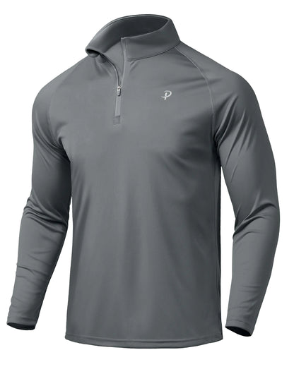 Pudolla Men's UPF 50+ Quarter Zip Sun Shirt - Dark Grey XXXL