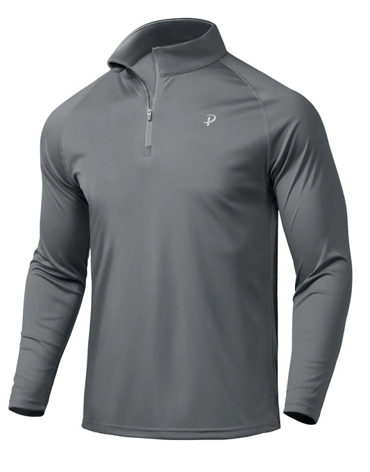 Pudolla Men's UPF 50+ Quarter Zip Sun Shirt - Dark Grey XXXL