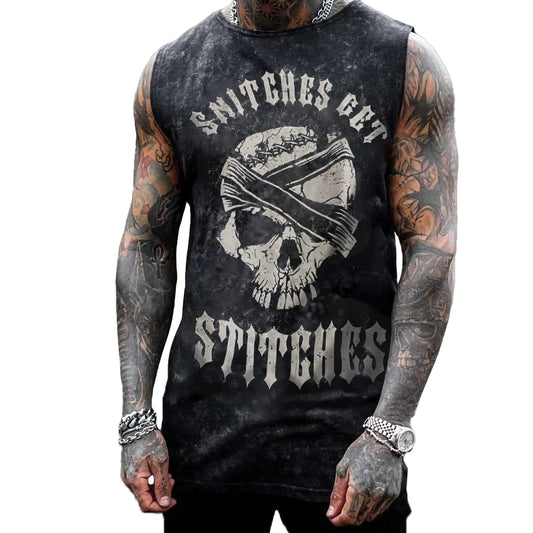 DRUGS ARE BAD Mens Skull 3D Graphic Print Shirts Tank Tops Gym Workout Crew Neck Sleeveless Casual Shirts Tops Medium