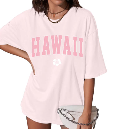 JINLUTH Hawaiian Shirts for Women Oversized Hawaii Graphic Tees for Teen Girls Preppy Aesthetic Shirts Beach T Shirts Tops (Light PinkL)