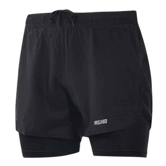 ARSUXEO Mens Active Training Running Shorts 2 in 1 Black Size XX-Large