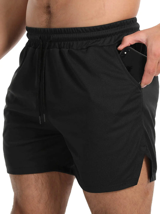 KLINNFENR Men's Quick-Dry 5" Gym Shorts with Reflective Pockets Black S