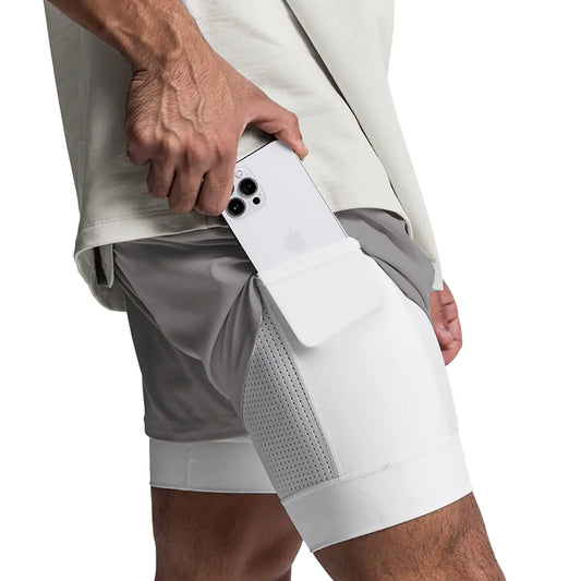 DIOTSR Men's Dual Fusion Running Shorts with Phone Pocket - Grey S