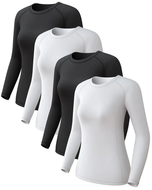 4-Pack Women's Cooling Compression Tops for Yoga & Gym - Black/White XL