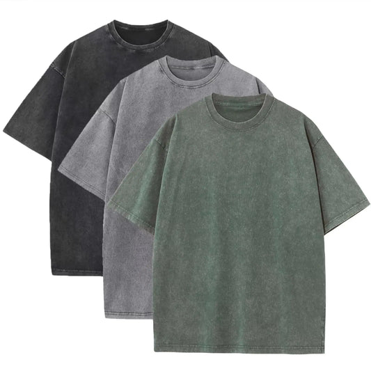 3 Pack Mens Oversized Heavy Cotton T-Shirts Vintage Tee Loose Fit Short Sleeve Casual Shirts Unisex