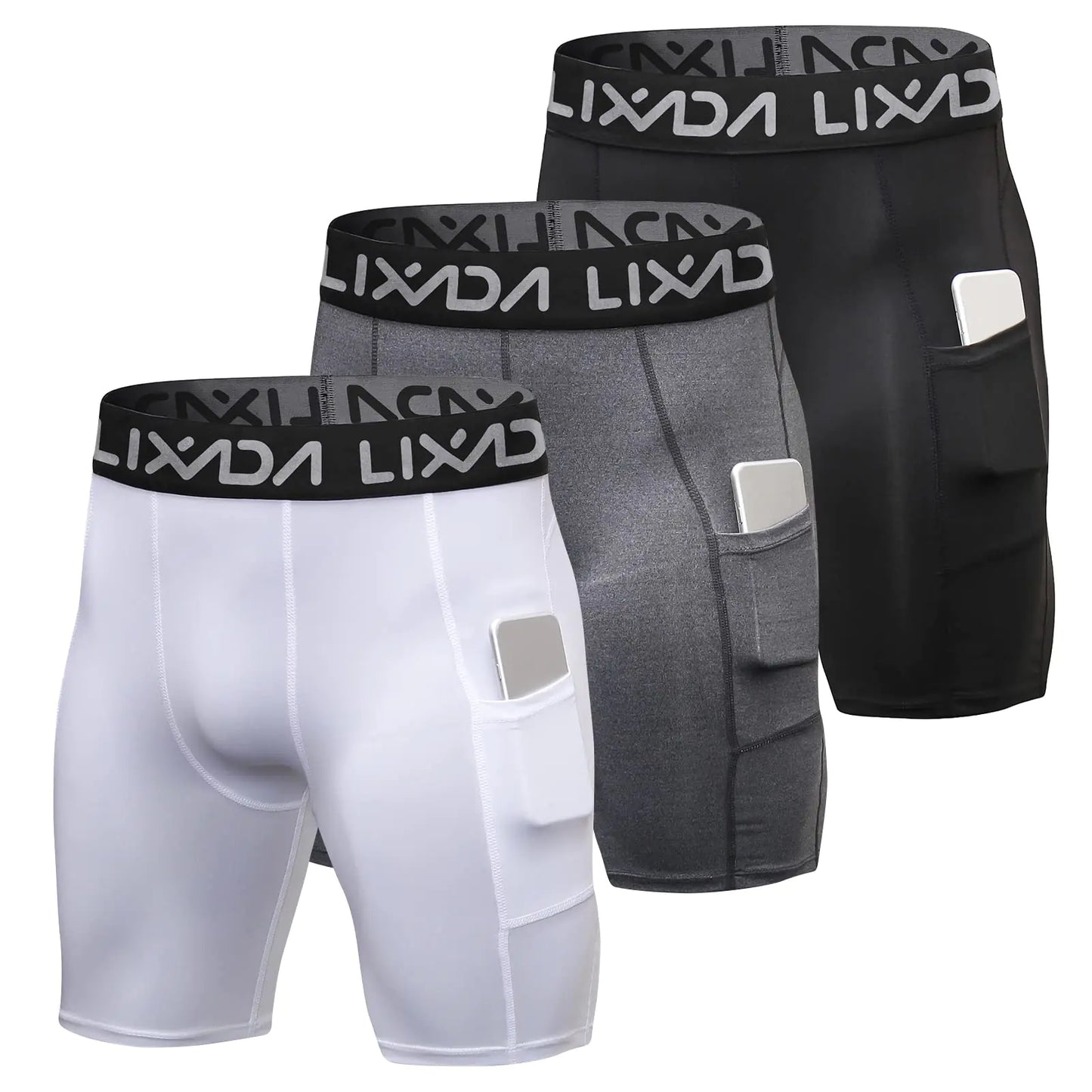 LIXADA 3-Pack Men's Performance Compression Shorts