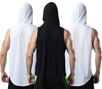 FlexFit Men's Hooded Workout Tanks 3-Pack - Quick-Dry