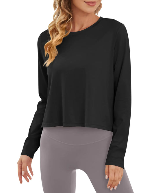 BreezeActiv Long Sleeve Workout Top - Black