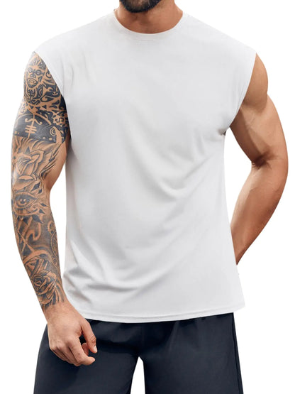 Runcati Mens Workout Tank Top Sleeveless Shirt Quick Dry Muscle Gym Bodybuilding Fitness Training T Shirts White
