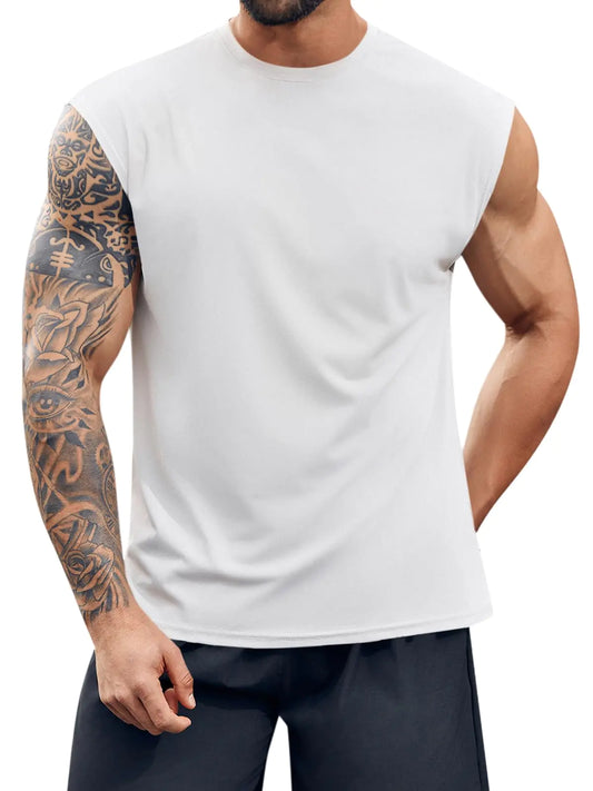 Runcati Mens Workout Tank Top Sleeveless Shirt Quick Dry Muscle Gym Bodybuilding Fitness Training T Shirts White