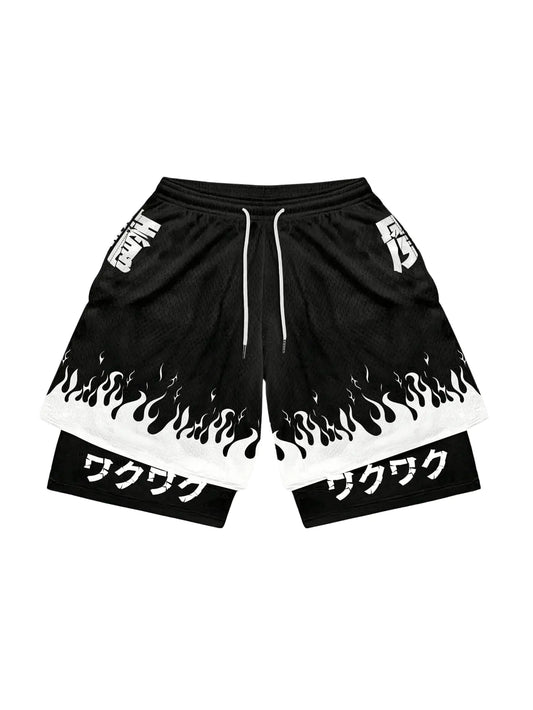 GORGLITTER Men's 2-in-1 Anime Gym Shorts with Mesh Liner