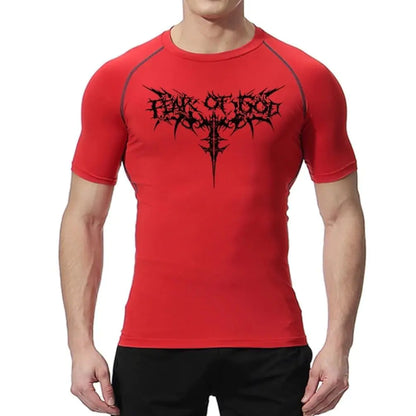 Hmhnsya Men's Anime Compression Top - Quick Dry, Elastic Fitness T-Shirt (Red, Large)