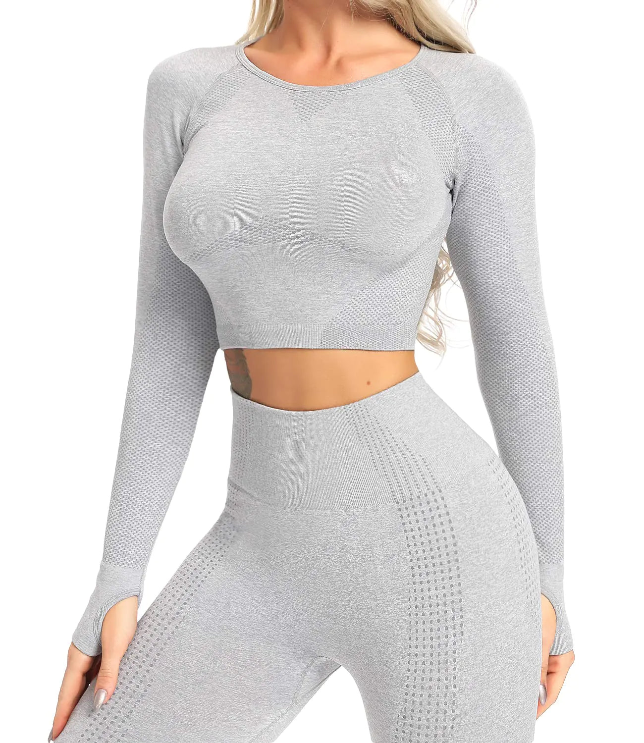 KIWI RATA Women's Seamless Yoga Crop Top with Thumb Holes