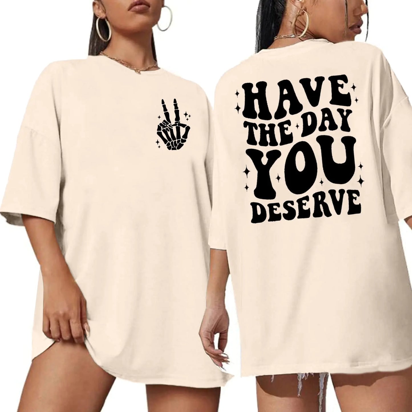 Qiqilyly Skeleton Shirt Have The Day You Deserve Workout Shirts Funny Tshirt Vintage Tees for Women Gym Baggy T-Shirts Tops(ApricotS)