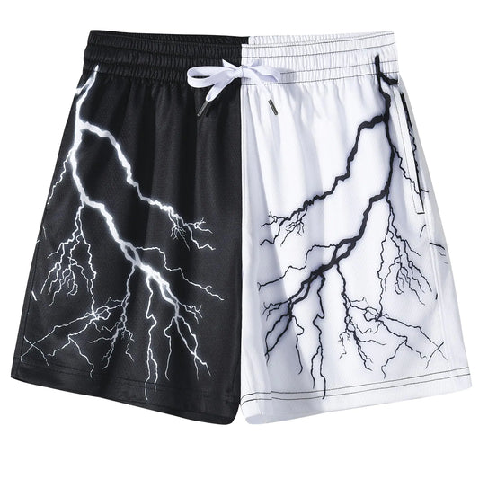 GINTPK Mens Graphic Shorts Sports Cool Mesh Basketball Shorts Casual Flat Front Drawstring Shorts Print Lightning XXL