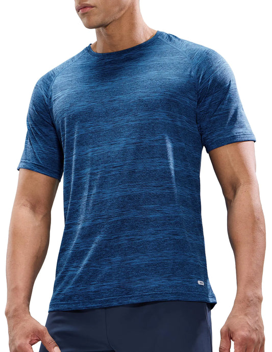 MIER Mens Quick Dry Workout Tee Heather Blue 3XL