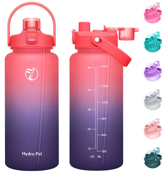 Unistar Half Gallon Water Bottles with 2 Straws Motivational Gallon Water Bottles with Time Marker 32 oz / 74 oz / 128 oz Large Bottle for Sports Fitness Gym Camping