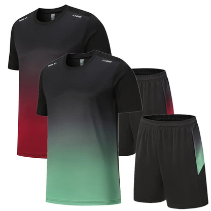 OPALOS Men Active Quick Dry Crew Neck T Shirts and Shorts Set Athletic Running Gym Workout Short X-Large