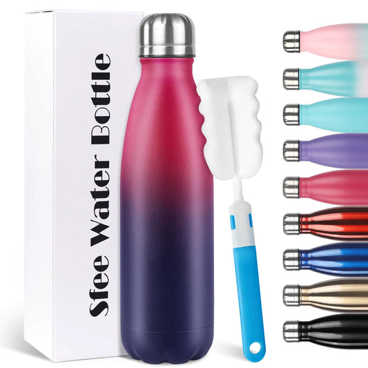 Sfee Insulated Water Bottle 17oz Stainless Steel Water Bottles Double Wall Vacuum Reusable Water Bottles Leak Proof BPA-FREE Sports Bottle Cup Keep Hot&Cold for Running Gym Cycling Kids(DRed)
