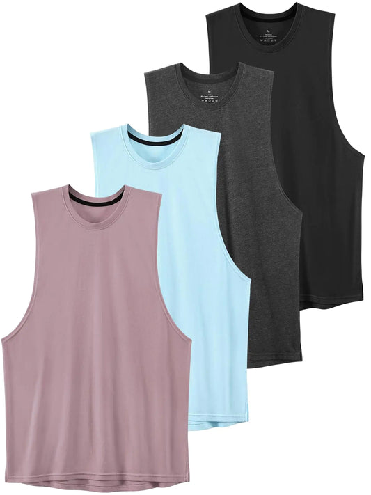 Orrpally 4 Pack Workout Tank Tops for Mens Loose fit Sleeveless Gym Shirts Bodybuilding Fitness T-Shirt Black/Grey/Light Blue/Pink XL
