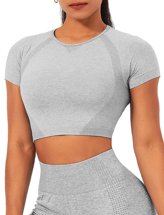 TZLDN Women's Slim Fit Athletic Crop Tops - Light Gray Large